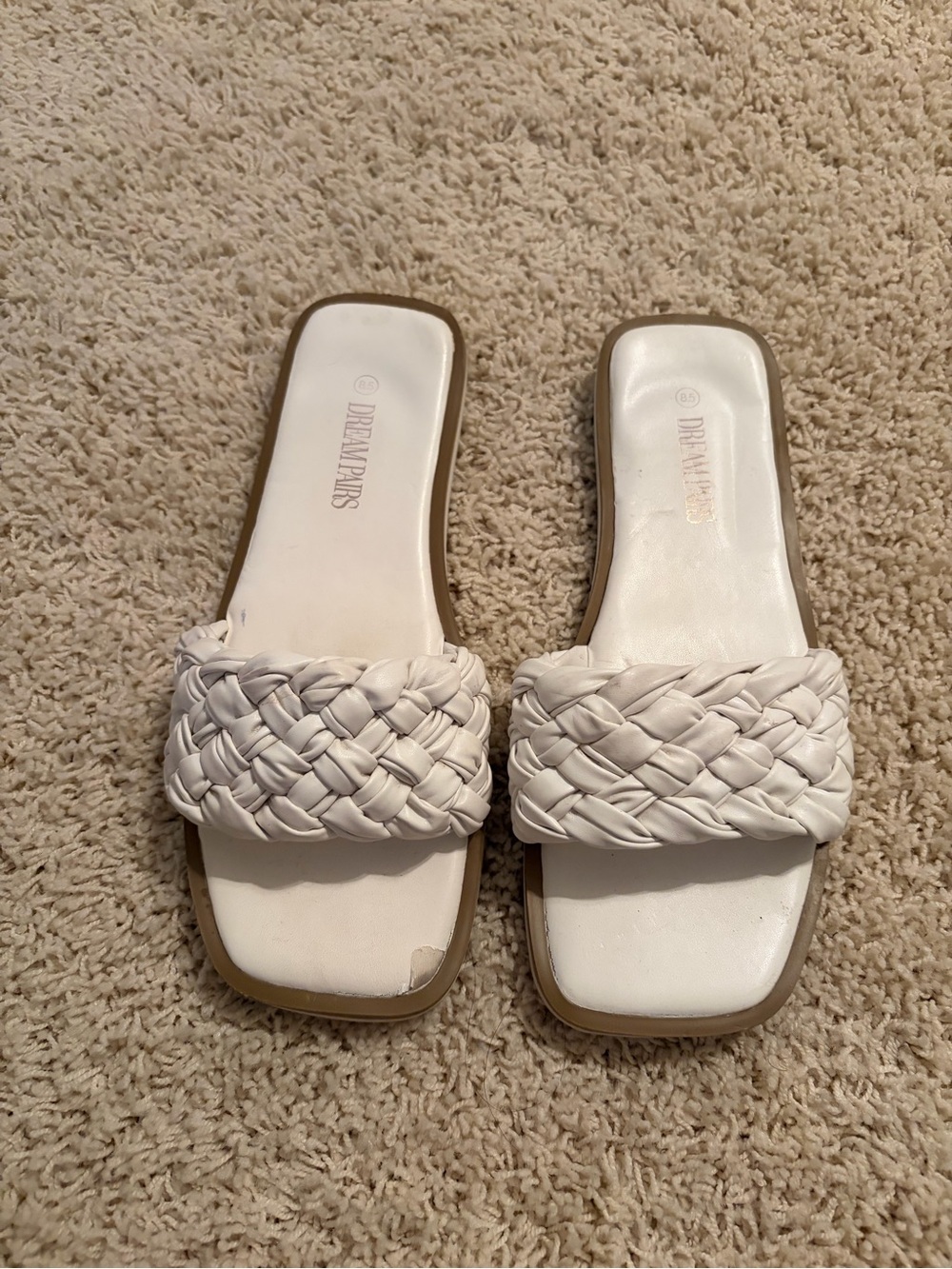 Dream Pairs White Braided Slide Sandals with Square Toe